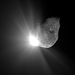 © NASA/JPL-Caltech/UMD; Blick von Deep Impact, 67 Sekunden nach dem Einschlag.
